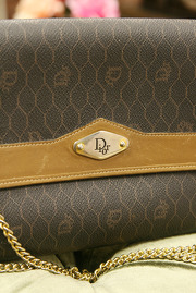 Vintage Christian Dior Paris Gold Chain Monogram Leather Bag Clutch