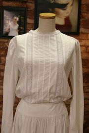 1970s Edwardian Style White Cotton Dress with Eyelet Lace Details