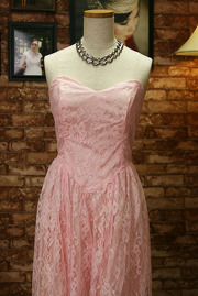 1990s Pink Lace Strapless Party Dress with Back Bow