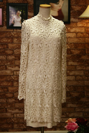 1980s Ivory Crochet Lace Dress Sz M