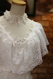 1970s White Tiered Lace Capelet Gown