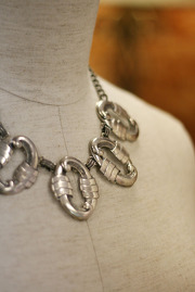 Vintage Silvertone Swirled Oval Flourish Costume Necklace