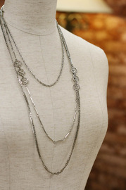 Vintage Silver Tone Metal Chains Filigree Links 3 Strand Necklace