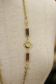 Vintage Sarah Coventry Goldtone and Amber Station Necklace - 30 inch