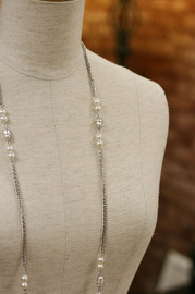 Vintage Sarah Coventry 50 inch Necklace - Silver and Pearls