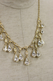 Vintage Gold and Clear Crystal Chandalier Necklace -Statement piece - Bridal appeal