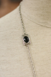 Vintage Signed Emmons Black Cabochon and Silvertone Necklace