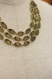 Vintage 3 Strand Sarah Coventry Necklace - Antiqued Brass Statement Piece