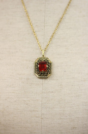 Vintage Sarah Conventry Necklace Red Rhinestone and antiqued goldtone pendant