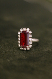Vintage Red and Clear Rhinestone Cocktail Adjustable Ring