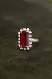 Vintage Red and Clear Rhinestone Cocktail Adjustable Ring
