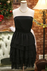 Vintage 1980s Strapless Black Ruffles Dress S XS/S