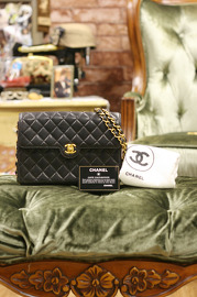 Vintage Chanel Black Quilted Leather Shoulder Bag