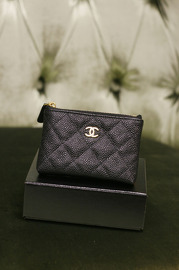 Authentic CHANEL Black Caviar Quilted Coins Keys Bag Brand New