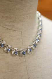 Vintage Silver and Blue Rhinestone Necklace - Wedding Appeal