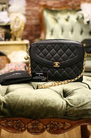 Vintage Chanel Black Quilted Caviar Leather Shoulder Bag RARE size
