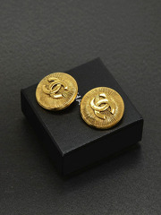 Vintage Chanel Gold Tone CC Logo Round Earrings