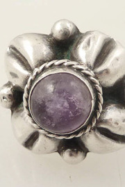Vintage Integral Sterling Ring with Amethyst Glass Accent Stone Sz 6