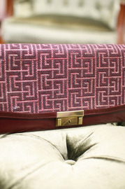 1970s Vintage Pierre Balmain Red Clutch with Oxblood Leather & Monogram