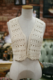 1970s Vintage Ivory Crochet Vest Bohemian Look Sz S/M from Japan