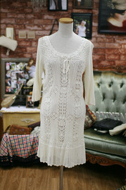 Vintage Ivory Crochet Lace Dress Size S/M