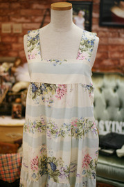 Vintage 1980s Sky Blue Floral Cotton Babydoll Maxi Dress Size S/M