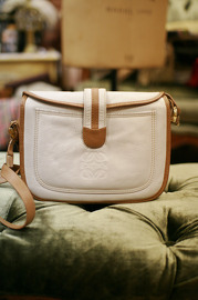 1980s Authentic White and Tan Authentic Loewe Leather Bag from Spain Crossbody Shoulder Bag