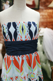 Strapless Floral Dress with Thick Navy Belt US12
