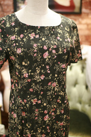 Vintage Black Floral Rosey Dress Sz M