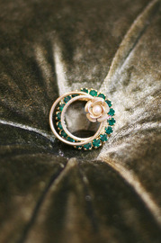 Vintage Green Rhinestones - Goldtone and Faux Pearl Circle Brooch- Vintage Wedding