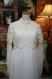1960s Bohemian Lace And Orgazna Victorian Prairie Wedding Dress