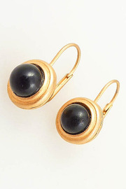 Vintage Matte Goldtone Earrings with Black Glass Speher Accents