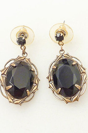 Vintage Faceted Jet Glass Goldtone Framed Dangling Earrings