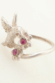 Vintage Sterling Hummingbird and Tiny Fuschia Gemstones Ring Size 5.75