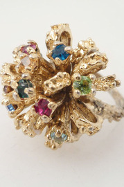Antique Sterling Vermeil and Multicolor Rhinestone Fireworks Ring Size 5