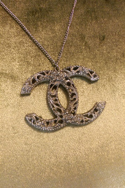 Brand New Authentic Chanel Silver Necklace with Big CC Logo with Florals