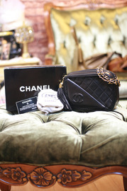 Vintage Chanel Black Leather Quilted Mini Shoulder Bag With Fringe FULL Set Rare