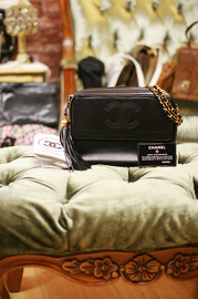 Vintage Chanel Black Lambskin Leather Fringe Shoulder Bag
