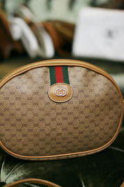 Vintage Gucci Small Monogram Round Bag with Green and Red Label in the front Excellent Condition
