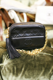 Vintage Chanel Black Quilted Leather Fringe Shoulder Mini Bag