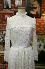 Vintage 1970s Ivory Full Lace Victorian Wedding Dress