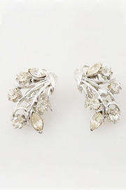 Vintage Growing Flower Rhinestone Clip On Earrings