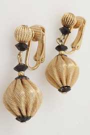 Vintage Faux Woven Dangling Golden Sphere Clip On Earrings