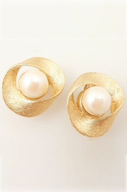 Vintage Richelieu Faux Pearl Textured Goldtone Orbitting Earrings