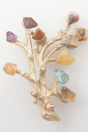 Vintage Golden Branch Brooch with Specimen Stones