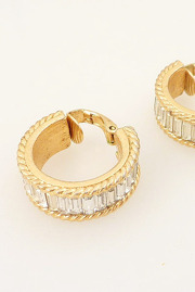 Vintage Golden Trifari Rhinestone Baguette Hoop Earrings