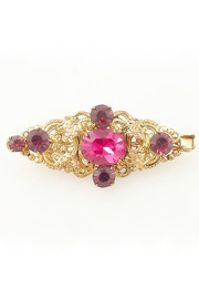 Vintage Beautiful Ornate Goldtone Ruby Red Czech Glass Brooch