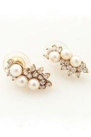 Vintage Rhinestone and Faux Pearl Goldwashed Sterling Earrings