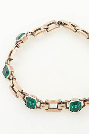 Vintage Engel Brothers Gold Filled Square Link Bracelet with Emerald Glass Accents