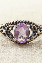 Vintage Ornate Sterling Amethyst Ring Sz 6.25